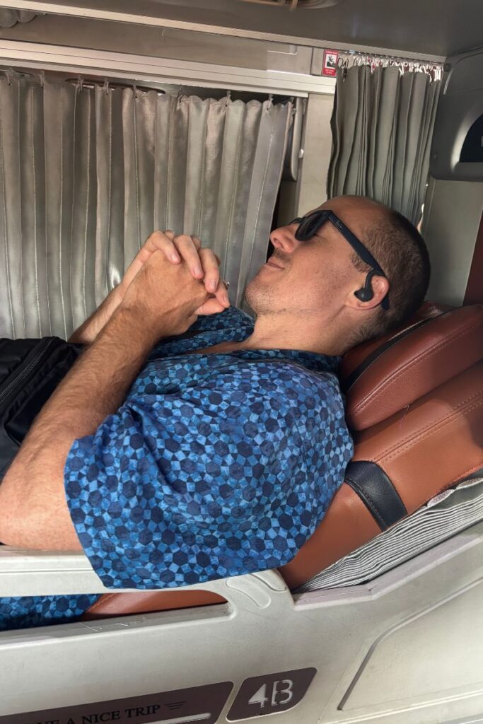 Sleeping on the bus from Ho Chi Minh City to Phnom Penh