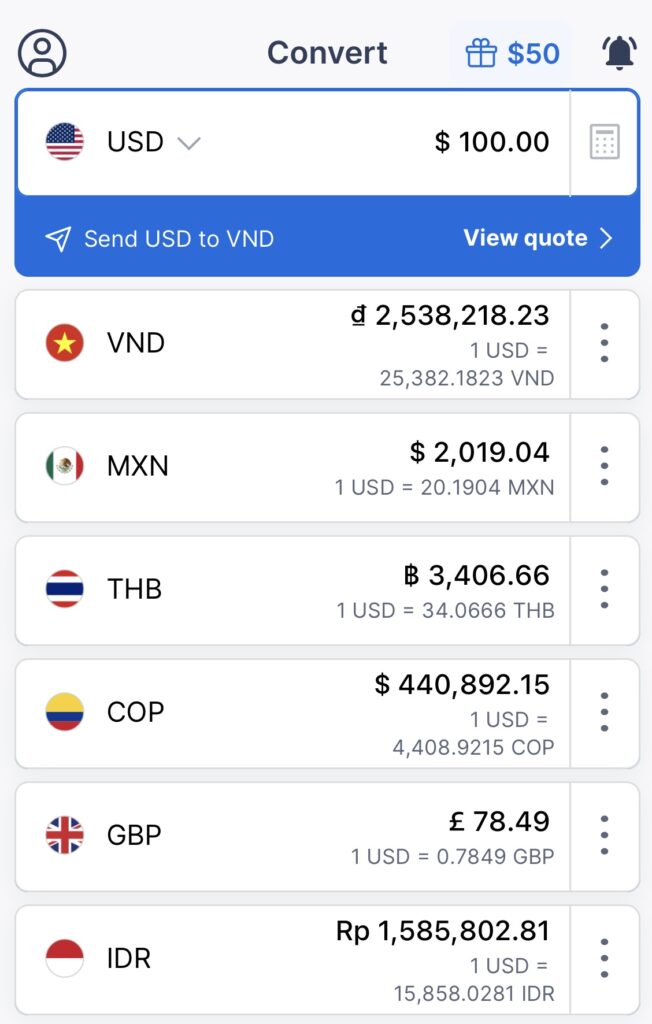 XE Currency Exchange list