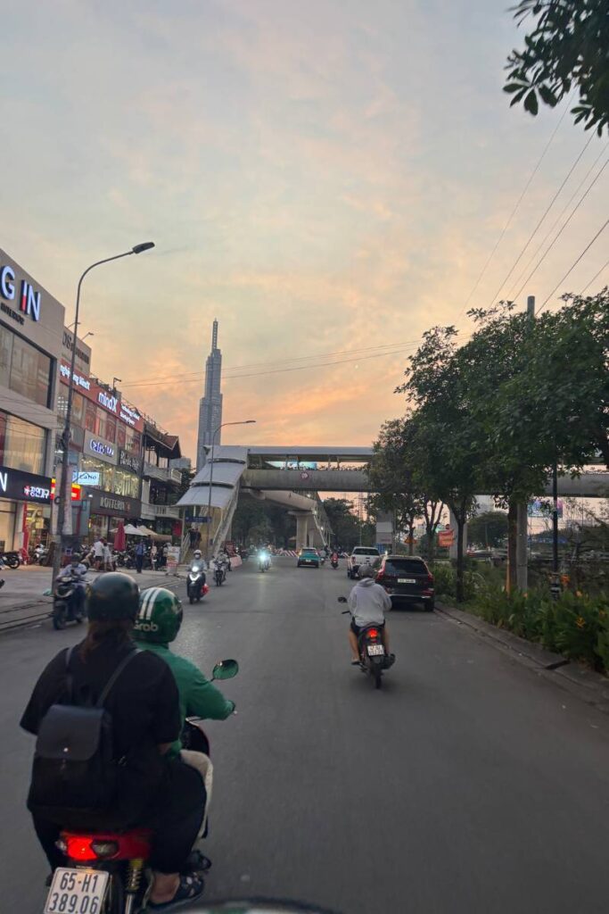 Driving at sunset in Ho Chi Minh City, Vietnam