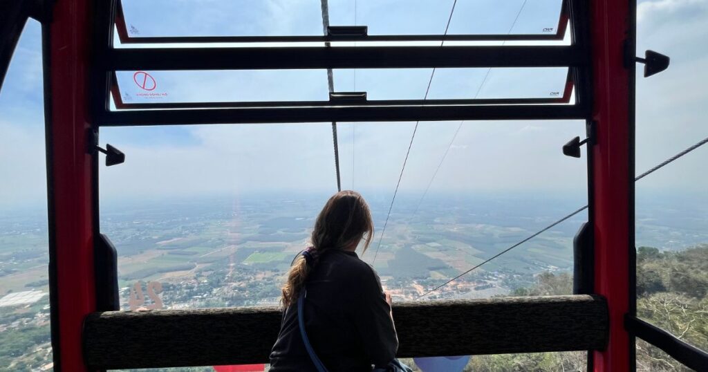 Gazing out from the cable car at Black Virgin Mountain