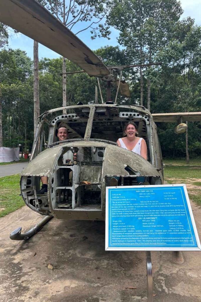 Garrett and Megan in the helicopter at Cu Chi Tunnels 